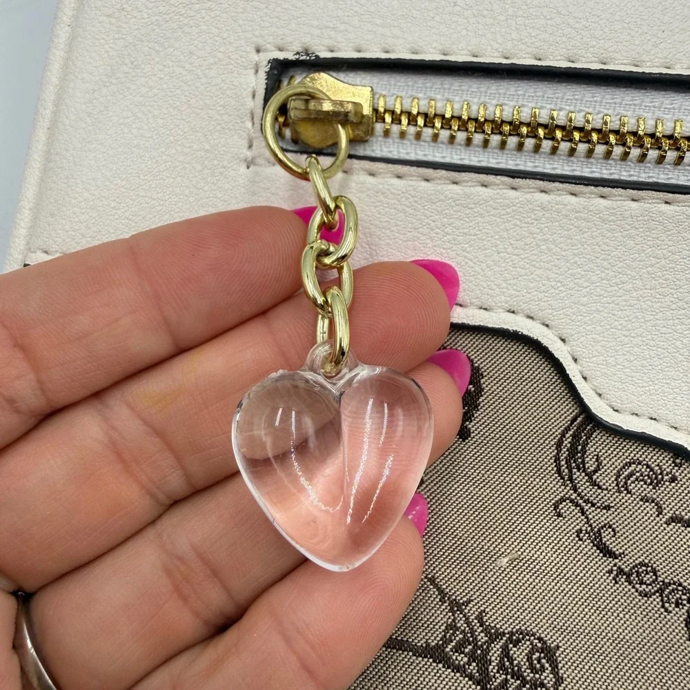 Juicy Couture Crossbody Bag OS Brown Cream Y2K Crown‎ Monogram Heart Charm